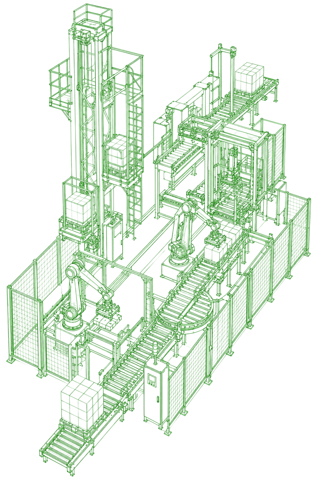 Dessin filaire 3D d’une machine industrielle de manutention