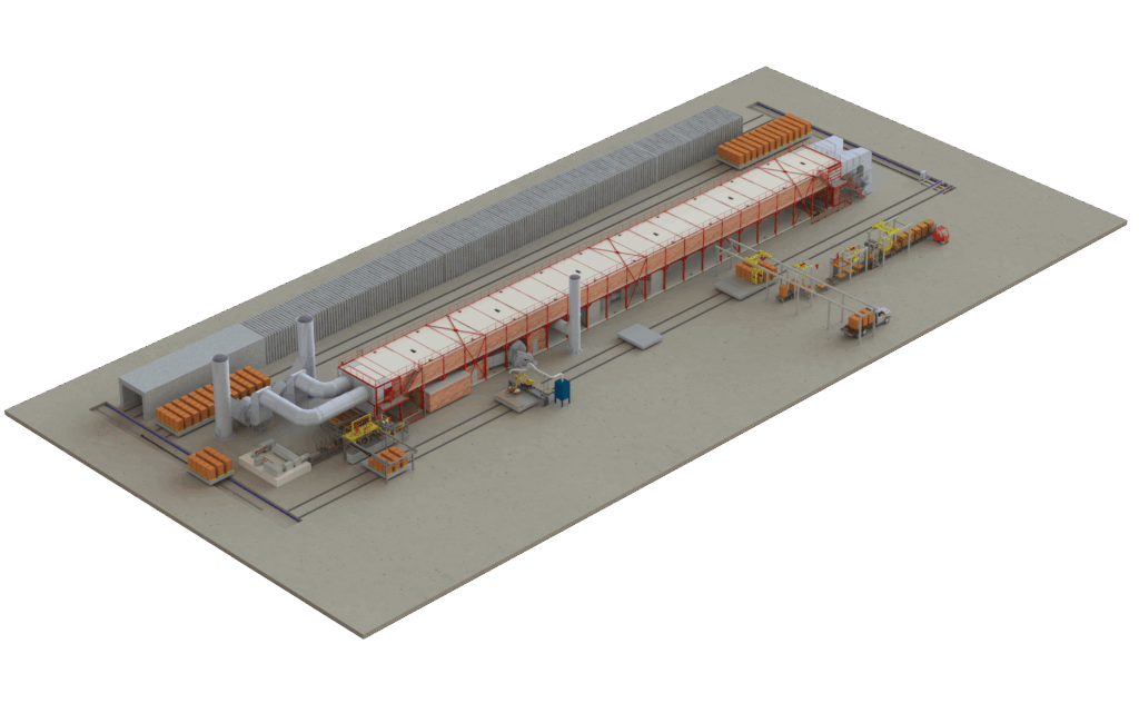 3D view of a factory and its heavy clay production line