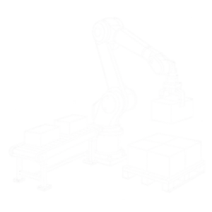 Illustration au trait blanc d’un robot industriel de palettisation